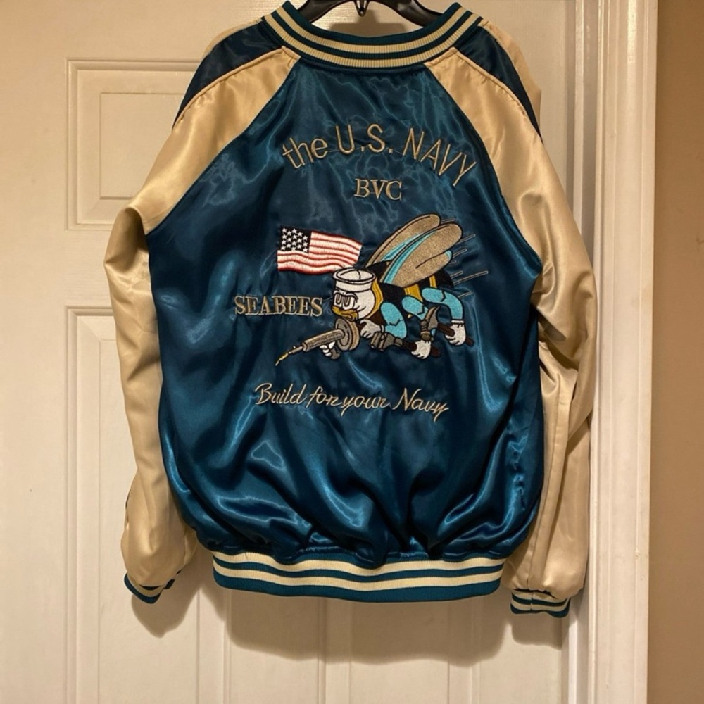 U.S. Navy Themed Reversible Jacket Unisex Size Med (Sukajan Satin Jacket)